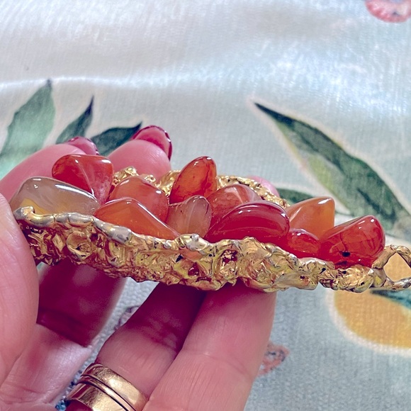 Carnelian Stone Cluster Gold Pendant - Picture 7 of 7
